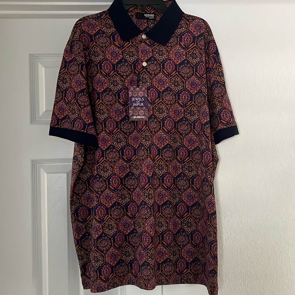 Murano Jewels of Jaipur Collection Jacquard Short Sleeve Polo - Picture 2 of 4